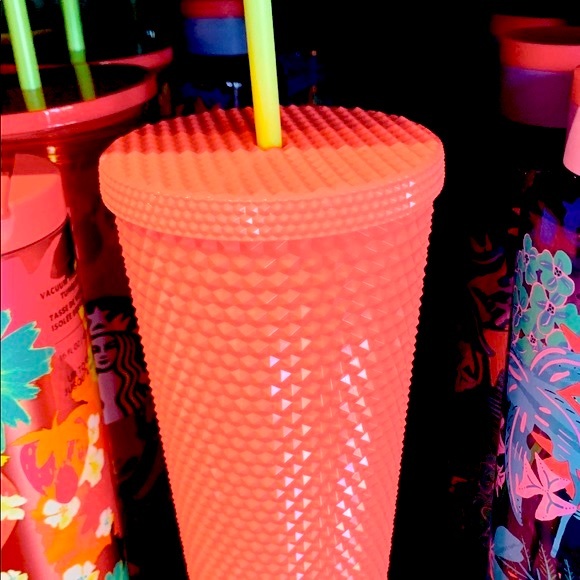 Starbucks Dragon Fruit Studded Tumbler Neon Coral Cold Bling Cup 24oz New 2022 - Picture 12 of 16